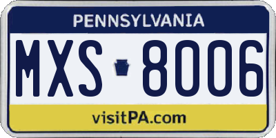 PA license plate MXS8006