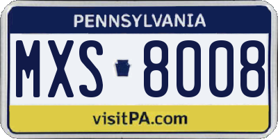 PA license plate MXS8008