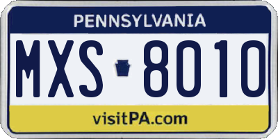 PA license plate MXS8010
