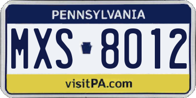 PA license plate MXS8012