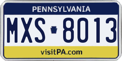 PA license plate MXS8013