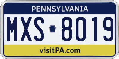 PA license plate MXS8019