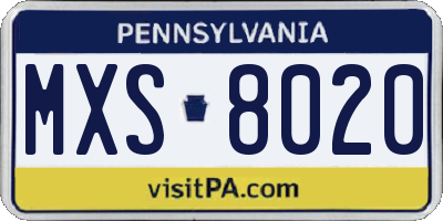 PA license plate MXS8020