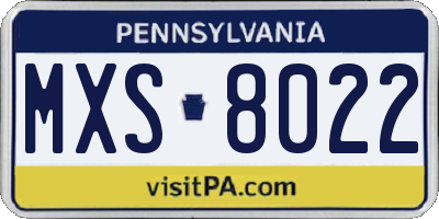 PA license plate MXS8022