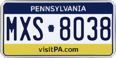 PA license plate MXS8038