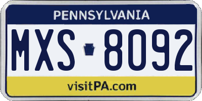 PA license plate MXS8092