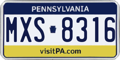 PA license plate MXS8316