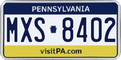 PA license plate MXS8402