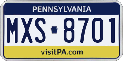 PA license plate MXS8701