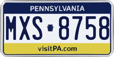 PA license plate MXS8758