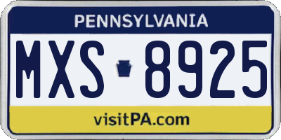 PA license plate MXS8925