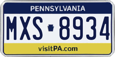 PA license plate MXS8934