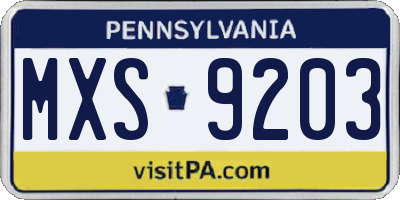 PA license plate MXS9203