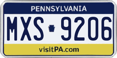 PA license plate MXS9206