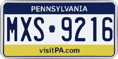 PA license plate MXS9216