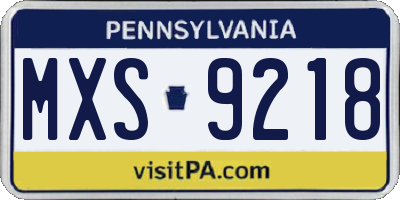 PA license plate MXS9218
