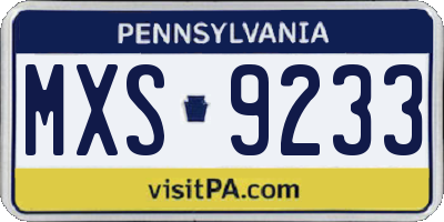 PA license plate MXS9233