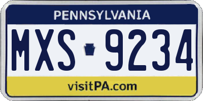PA license plate MXS9234