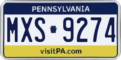 PA license plate MXS9274