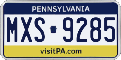 PA license plate MXS9285