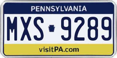 PA license plate MXS9289