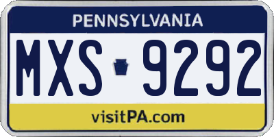 PA license plate MXS9292