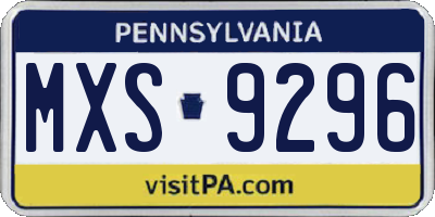 PA license plate MXS9296