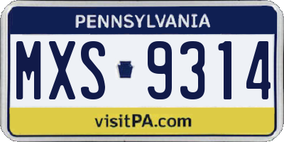PA license plate MXS9314