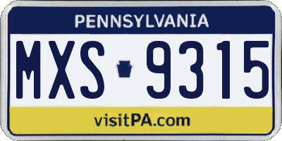 PA license plate MXS9315