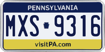 PA license plate MXS9316
