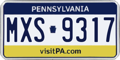 PA license plate MXS9317