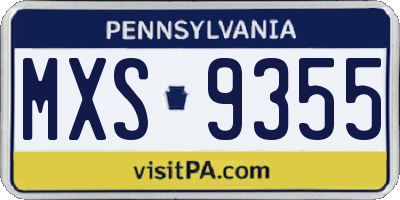 PA license plate MXS9355