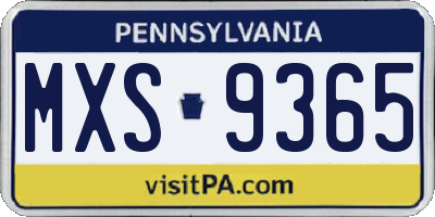 PA license plate MXS9365
