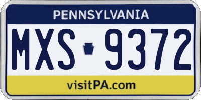 PA license plate MXS9372