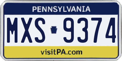 PA license plate MXS9374