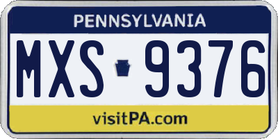 PA license plate MXS9376