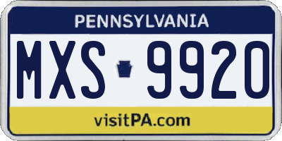 PA license plate MXS9920