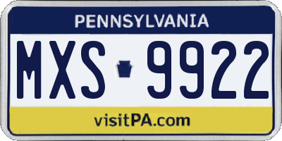 PA license plate MXS9922