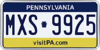 PA license plate MXS9925