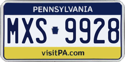 PA license plate MXS9928