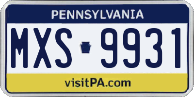 PA license plate MXS9931