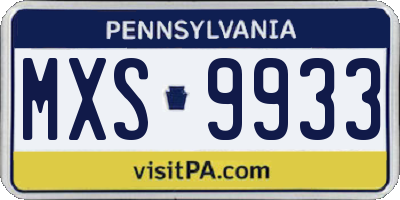 PA license plate MXS9933