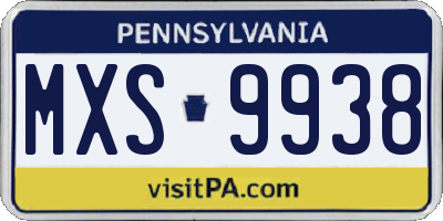 PA license plate MXS9938