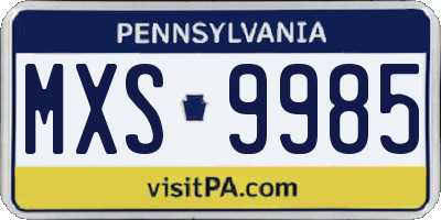 PA license plate MXS9985