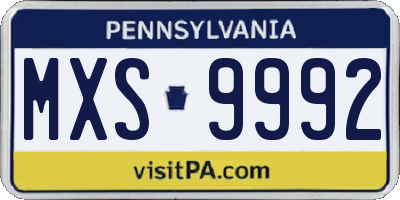 PA license plate MXS9992