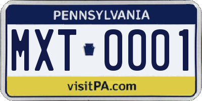 PA license plate MXT0001