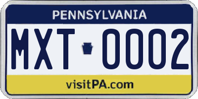 PA license plate MXT0002