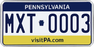 PA license plate MXT0003