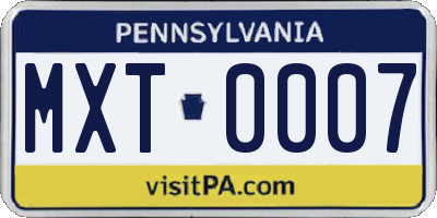 PA license plate MXT0007