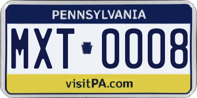 PA license plate MXT0008